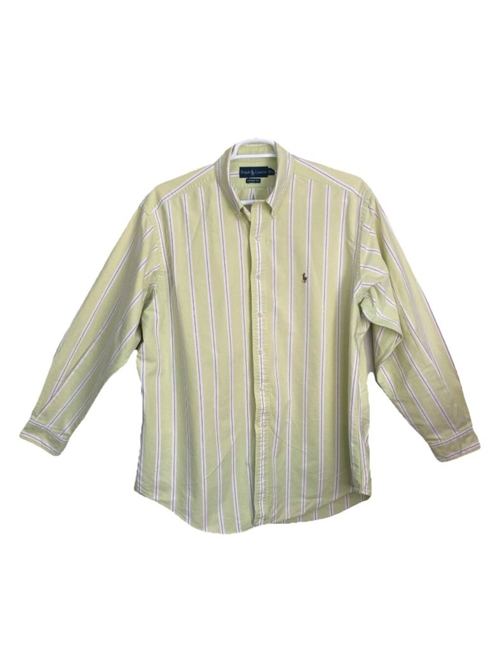 VTG Ralph Lauren Cotton Button Down Striped Green Shirt Size XL Preppy Casual